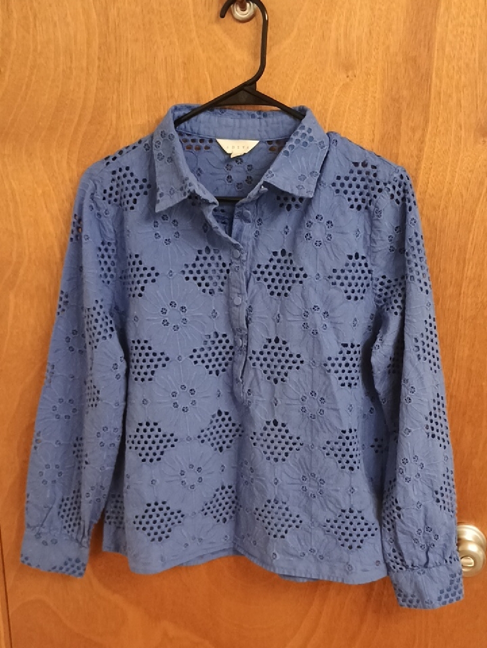 Adiva Blue Women's Eyelet Button-Down Shirt